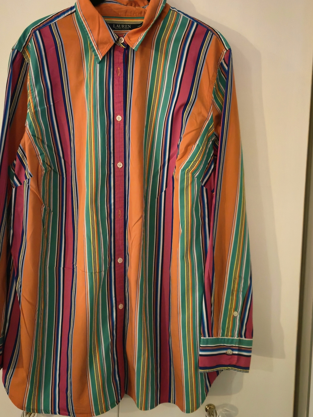 Lauren Ralph Lauren Striped Button Down Shirt Womens 14W Multicolor Cotton EUC